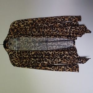 ROZ & ALI Leopard Print Cardigan  Womens Medium, asymmetrical hem